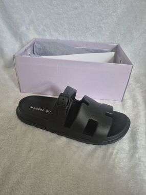 Madden Girl Black Slide Sandal with Buckle Strap